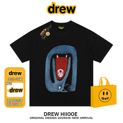 drew美式潮牌动漫周边印花夏季短袖T恤男女纯棉高街宽松休闲情侣