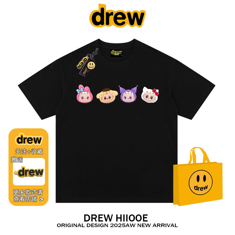 drew美式潮牌卡通拉布布印花短袖t恤男女夏季新款休闲宽松情侣装