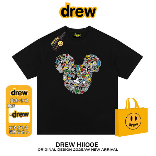 drew美式潮牌卡通米奇印花短袖t恤男女夏季新款纯棉宽松情侣上衣