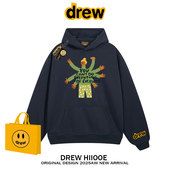 drew潮牌宋佳明星同款 插画印花连帽加绒卫衣男女宽松情侣帽衫 外套