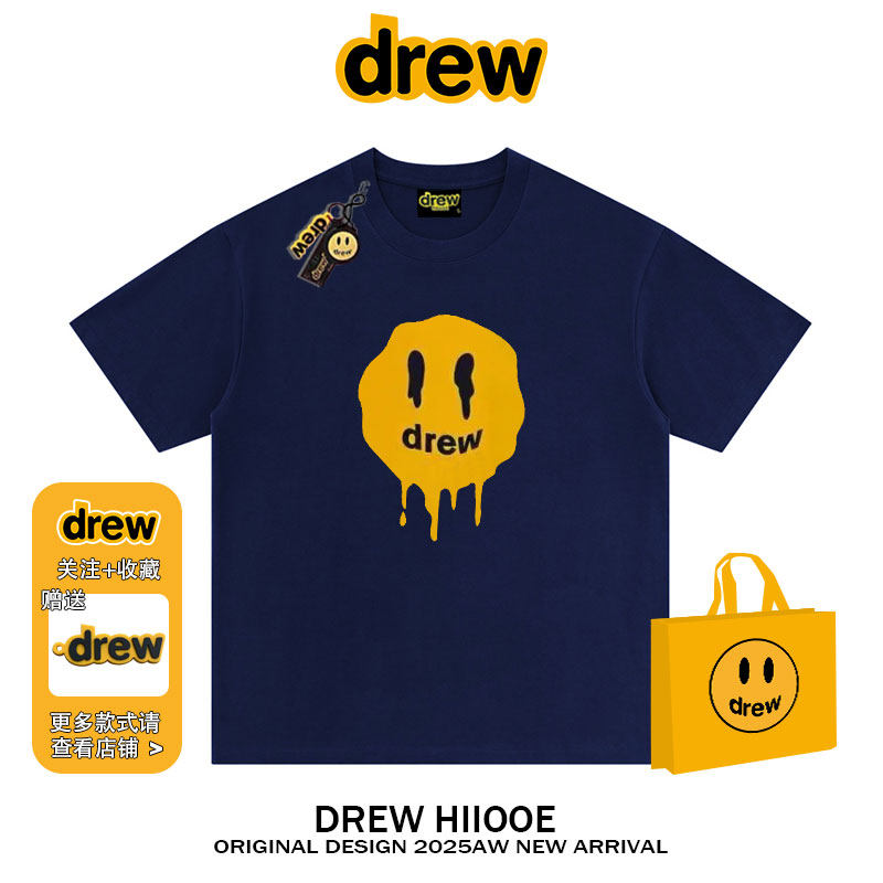 drew美式潮牌笑脸溶解印花短袖t恤男女夏季纯棉宽松百搭情侣同款