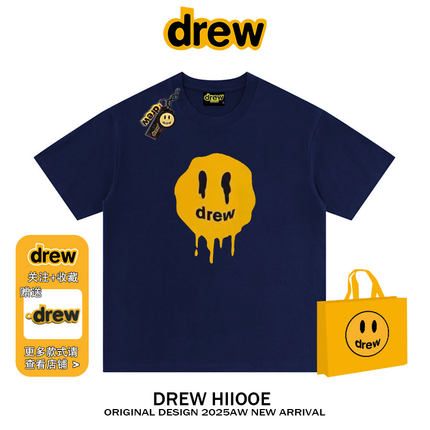 drew美式潮牌笑脸溶解印花短袖t恤男女夏季纯棉宽松百搭情侣同款