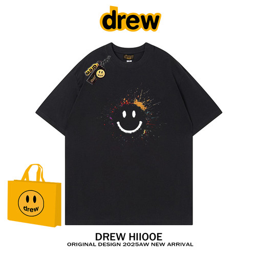 drew美式潮牌笑脸涂鸦印花纯棉短袖T恤男女夏季宽松休闲情侣上衣