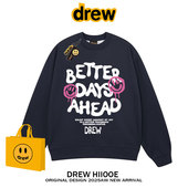 drew美式 潮牌涂鸦字母印花圆领卫衣男女街头秋冬休闲宽松情侣外套