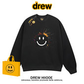 drew美式 潮牌笑脸涂鸦印花圆领卫衣男女秋冬宽松情侣2025新款 上衣