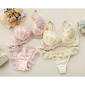 日系 少女甜美刺绣薄棉杯舒适聚拢文胸套装 75BCDEFG 寻颜