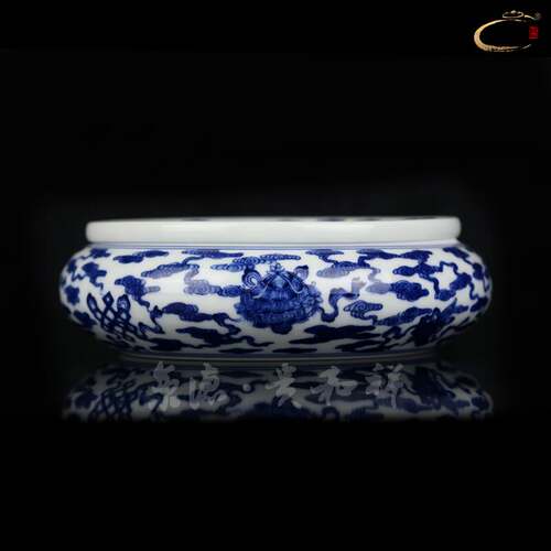 京德贵和祥青花福瑞八宝小茶盘景德镇陶瓷圆形茶盘功夫茶具茶配件