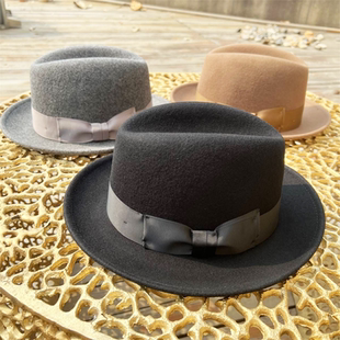 Miu&Go经典版英伦男士礼帽明星版费多拉羊毛礼帽爵士帽羊毛毡帽