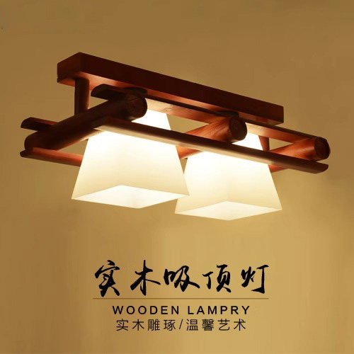 实木灯过道走廊新中式吸顶灯小阳台入户玄关实木覆古胡桃木色灯具