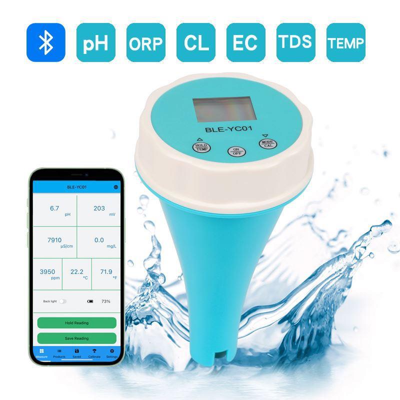 蓝牙智能泳池水质检测仪余氯pH/TDS/EC/ORP/CL温度浮漂监测仪APP