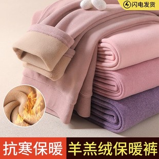 羊羔绒保暖裤女一体绒德加厚加绒中高腰打底毛裤加大码保暖裤冬季