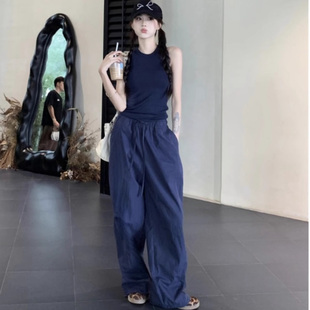 嘻哈街头辣妹速干工装 薄款 裤 爵士舞宽松阔腿冲锋运动裤 女夏季 美式