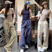 爵士舞宽松阔腿冲锋运动裤 女夏季 裤 薄款 美式 嘻哈街头辣妹速干工装