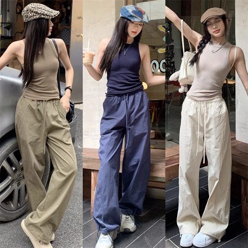 美式嘻哈街头辣妹速干工装裤女夏季爵士舞宽松阔腿冲锋运动裤薄款