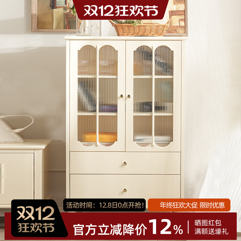 法式复古奶油风实木边柜