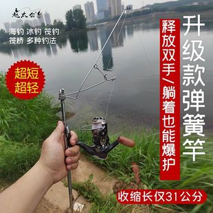 海竿抛投杆全金属鱼竿渔具垂钓 珍便携弹簧自弹式 袖 自动钓鱼竿套装