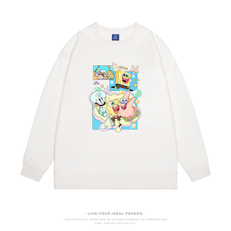 可爱海绵宝宝卡通动漫圆领卫衣男女潮牌宽松秋季加绒学生长袖衣服
