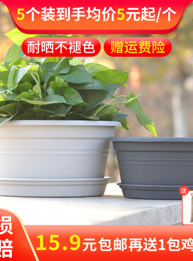 生长魔励圆形塑料花盆盆种花养花多肉植物盆栽绿萝树脂阳台大花盆