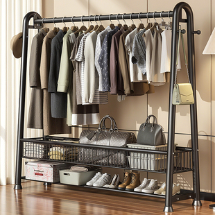 新款32管单杆挂衣架落地卧室加粗加厚可移动简易衣帽架室内晾衣架