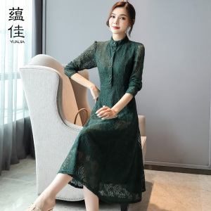 法式蕾丝连衣裙长袖2026新款春秋高端洋气收腰过膝超仙女装长裙子