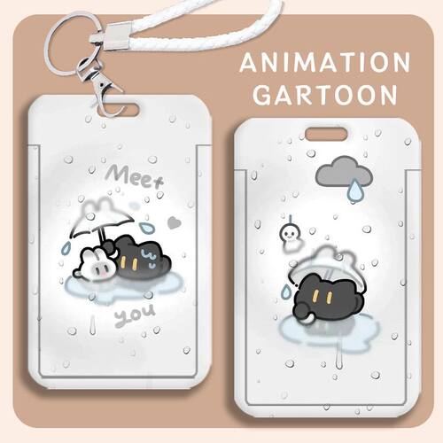 可爱雨雾小黑猫滑盖校园卡套