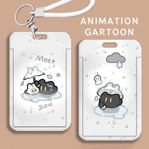 可爱雨雾小黑猫滑盖校园卡套