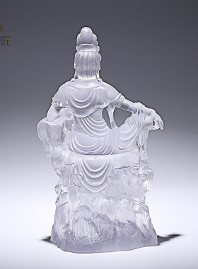 琉璃水月自在观音摆件手工禅意