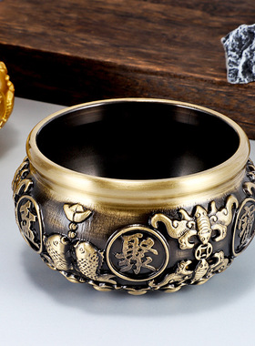 双鱼聚宝盆黄铜办公室客厅玄关