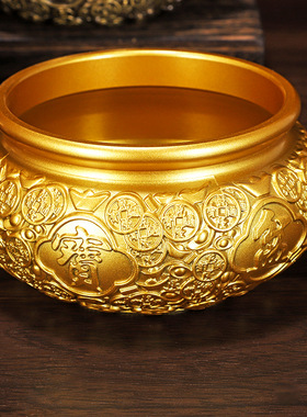 黄铜聚宝盆家居客厅铜钱摆件大号