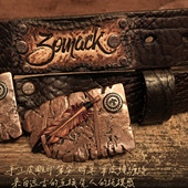 真皮皮带男美式 复古野牛纹腰带针扣手工皮雕羽毛雅痞老钱风高级感