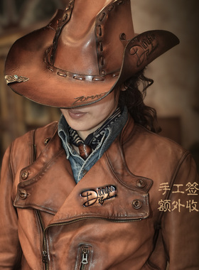 马皮皮衣古董猎装立领复古机车翻领艺术擦色男士真皮定制皮雕签名