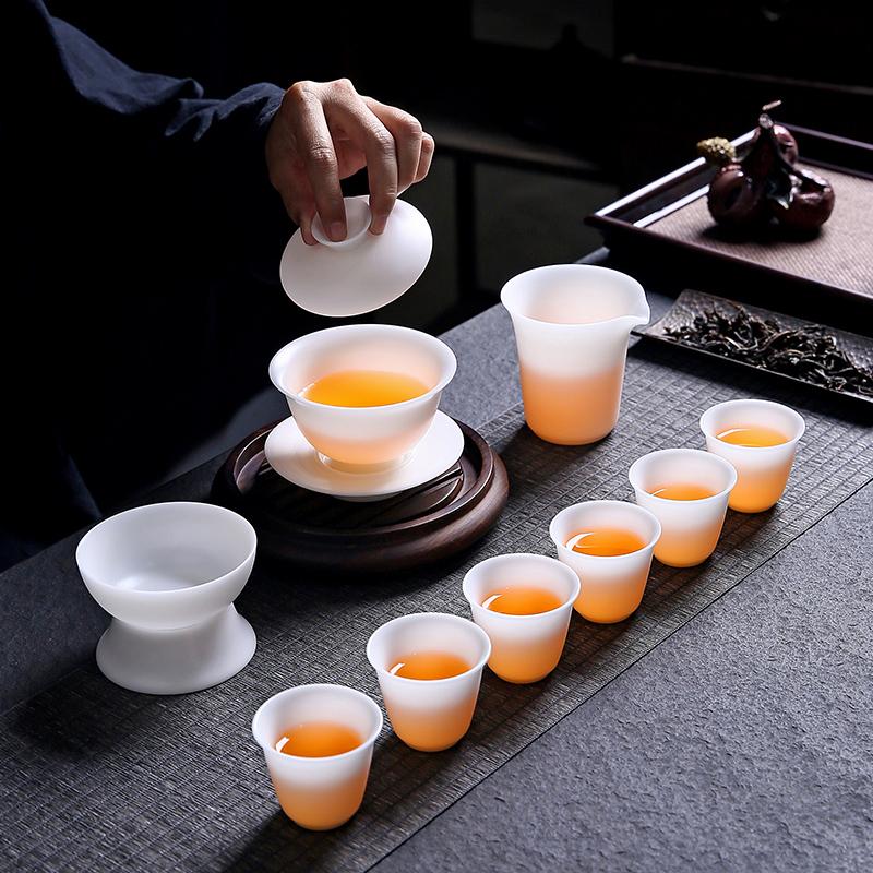 冰种羊脂玉瓷茶具套装盖碗茶杯整套礼盒装家用乔迁伴手礼商务礼品