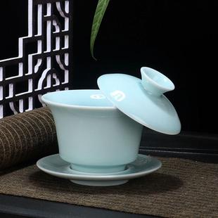 德化青瓷家用复古影青防烫可悬停功夫茶具马蹄盖碗三才碗茶杯套装