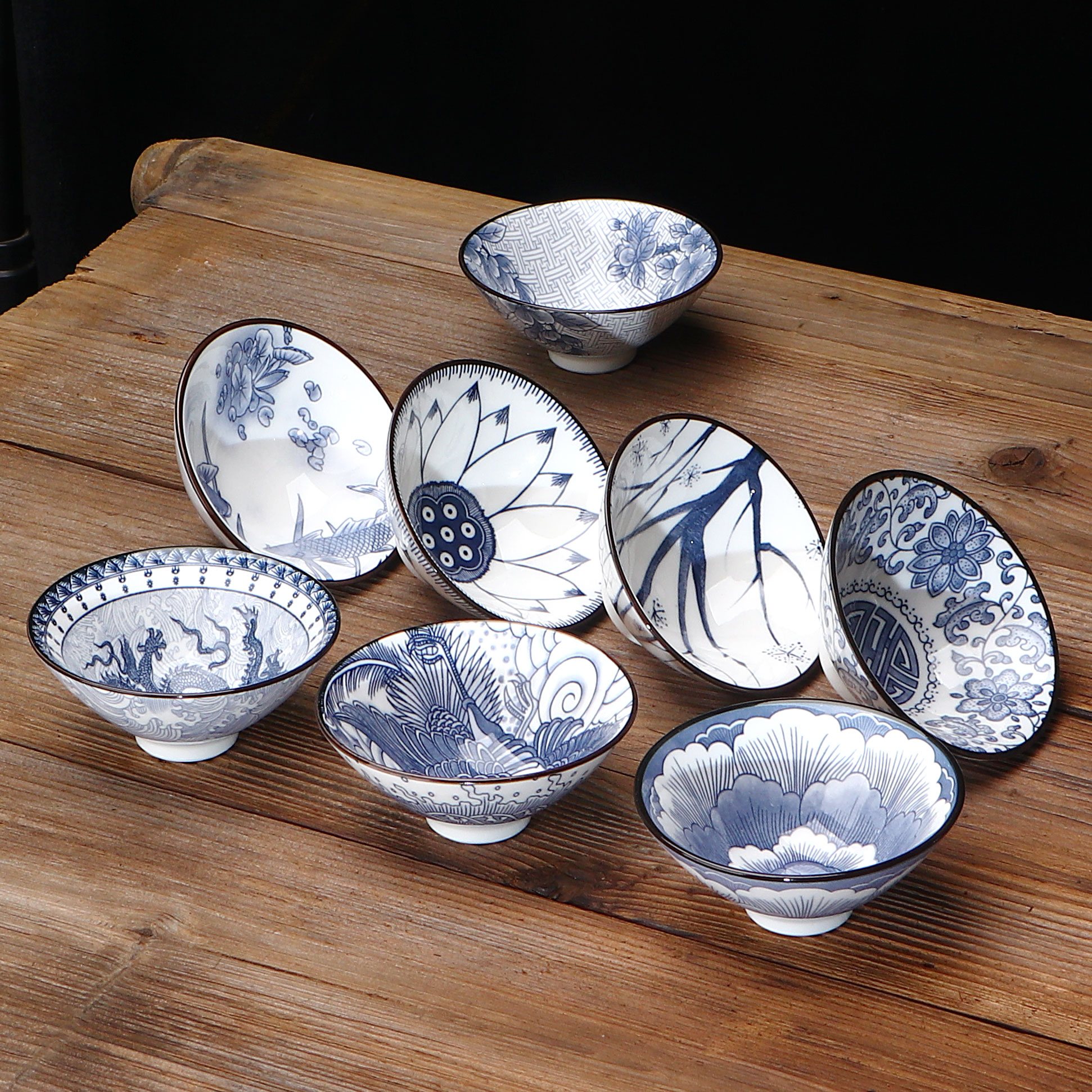 熤宏复古青花陶瓷斗笠杯