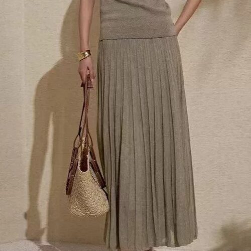 初夏轻熟优雅针织百褶长裙