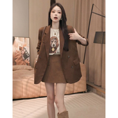 复古老钱风咖色西装 外套女小个子秋冬韩版 休闲宽松高级感软糯西服