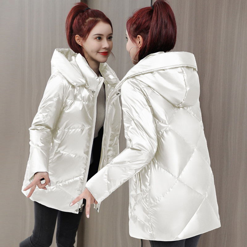 亮皮羽绒服女免洗2022年新款冬季流行中长款羽绒服女亮面加厚外套