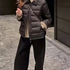 呦咔黑色翻领短款羽绒服女收腰显瘦高级感鹅绒外套冬季保暖
