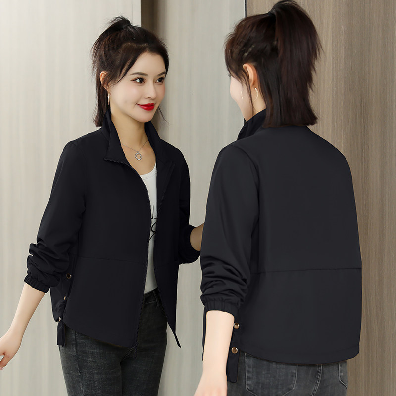 黑色外套女2025新款爆款流行洋气漂亮上衣春秋立领夹克女士短外套,女装/女士精品,短外套,淘宝优惠券,粉丝福利购,淘宝优惠卷