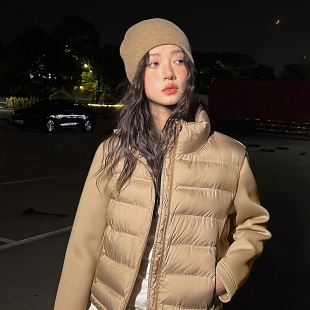 轻薄款棉服秋冬2025新款小个子女装气质显瘦立领长袖拼接夹克外套