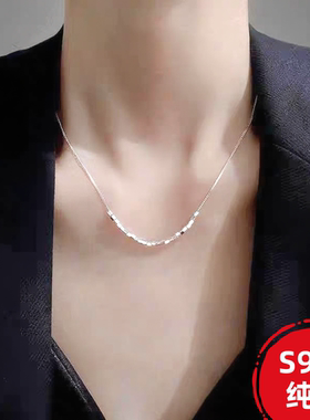 s925纯银小方块项链女2025年新款