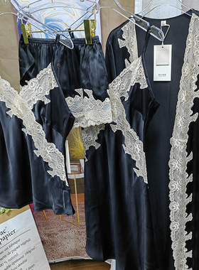 烫钻性感蕾丝真丝睡衣女吊带短裤吊带裙睡袍100桑蚕丝重磅家居服