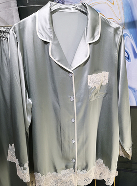 爱的深沉 宫廷风重磅真丝睡衣女蕾丝长袖长裤桑蚕丝绸居家服套装