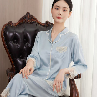 谁能拒绝重磅真丝睡衣女套装 宽松微胖MM家居服送妈妈 法式 蕾丝大码
