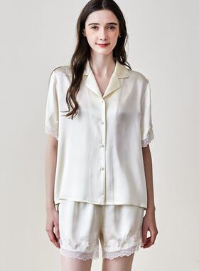 好看又好穿 真丝短袖短裤100桑蚕丝睡衣女夏季新款韩版蕾丝家居服