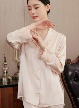 宅家也美美 高级感真丝睡衣女士套装春夏大码100%桑蚕丝家居服