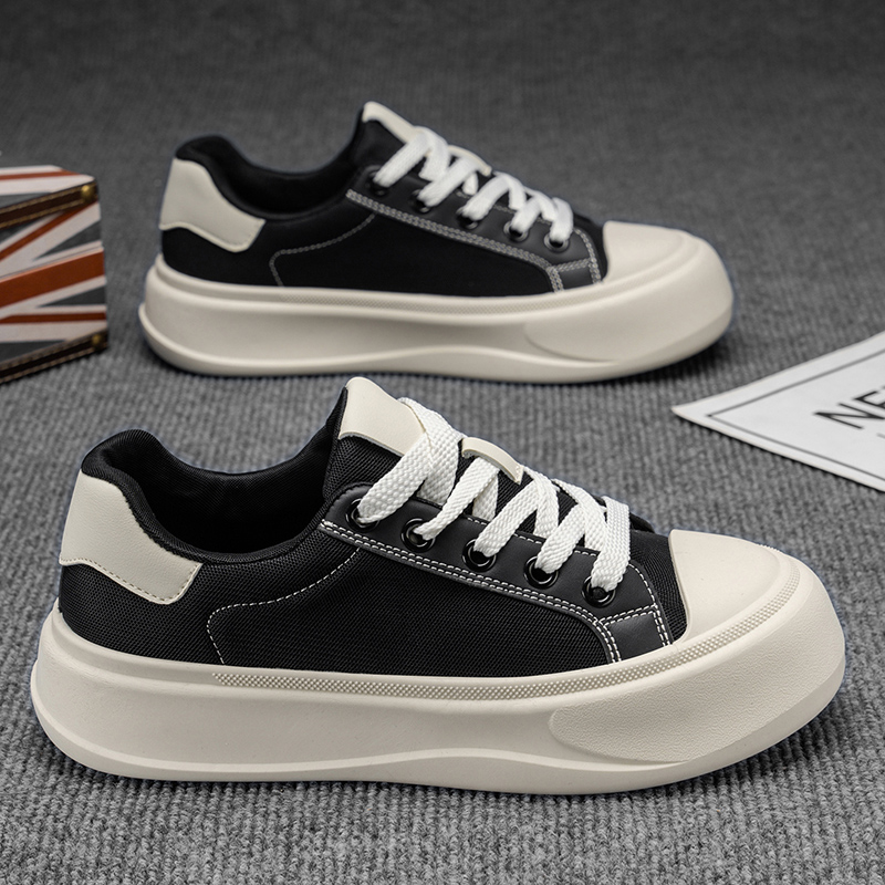 男鞋秋季2025新款透气潮流百搭休闲运动厚底耐磨男士低帮帆布板鞋