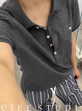 老钱风经典款RL小马标刺绣五粒扣短袖polo衫翻领T恤女
