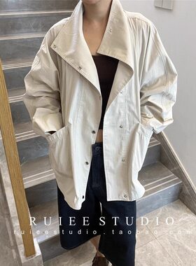 立领蝙蝠袖宽松轻薄夹克风衣女