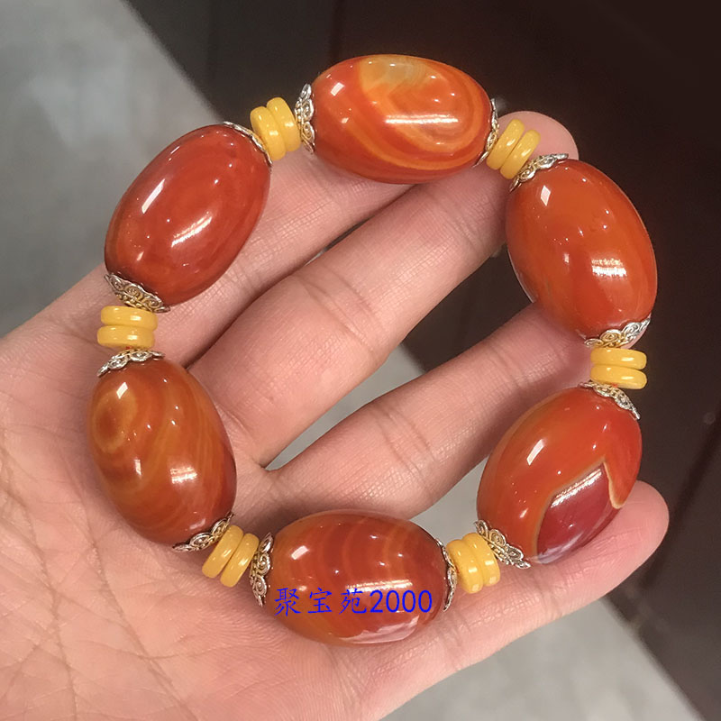 大气单圈转运佛珠文玩把玩鸟蛋形手饰手串天然战国红条纹玛瑙手链